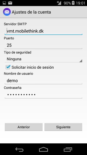 Introduzca la dirección de servidor saliente