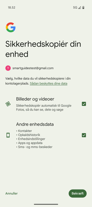 Vælg dine foretrukne muligheder og vælg Bekræft