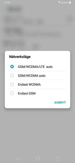 Välj Endast GSM för att aktivera 2G