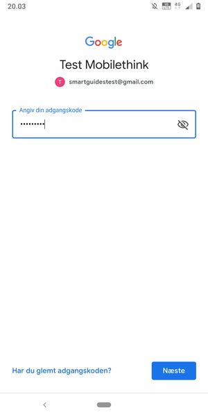 Indtast din adgangskode og vælg Næste