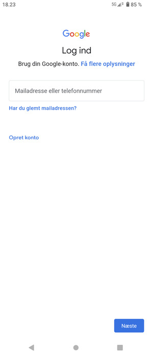 Indtast din Gmail adresse og vælg Næste