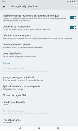 Seleccione Bloqueo de tarjeta SIM