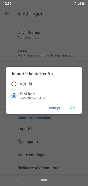 Velg SIM-kort og OK