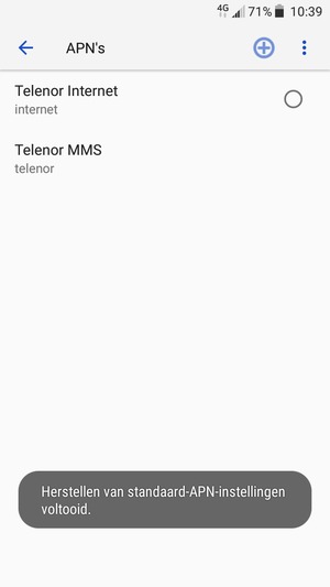 Uw telefoon wordt teruggezet naar standaard internet- en mms-instellingen
