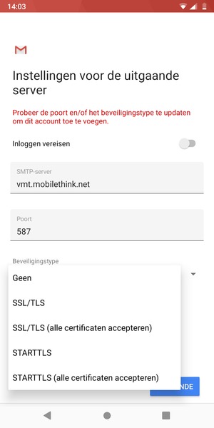 Selecteer Geen en VOLGENDE