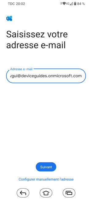 Saisissez votre Adresse e-mail et sélectionnez Configurer manuellement l'adresse
