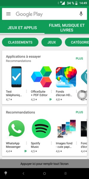 Sélectionnez la barre de Recherche