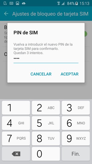 Confirme su nuevo PIN de SIM y seleccione ACEPTAR