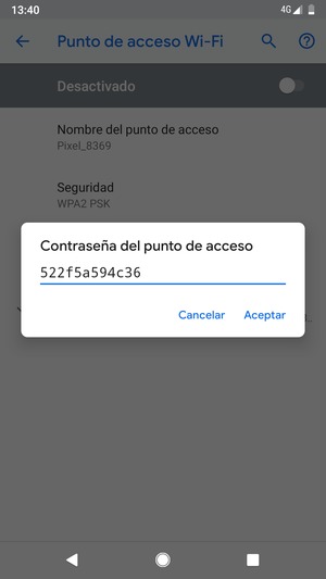 Introduzca una contraseña de punto de acceso Wi-Fi de al menos 8 caracteres y seleccione Aceptar