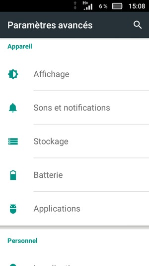 Faites défiler et sélectionnez Batterie