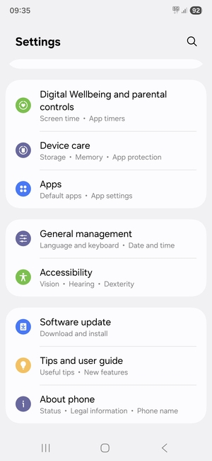 Scroll to and select Software update