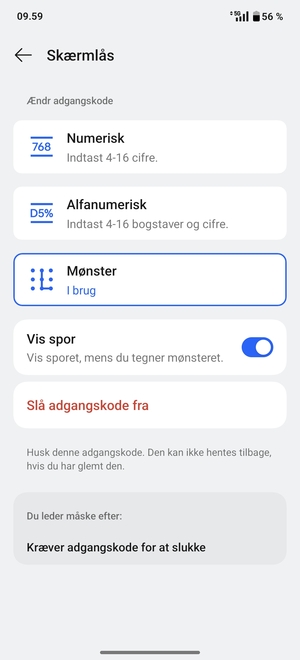 Din telefon er nu sikret med en skærmlås