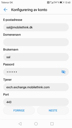Skriv inn Exchange serveradresse