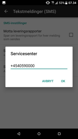 Skriv inn Servicesenter nummer og velg OK