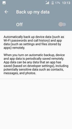 Turn on Back up my data