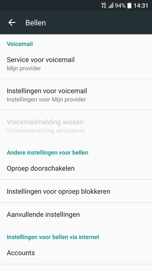 Scroll naar en selecteer Instellingen voor voicemail