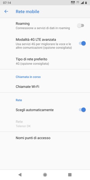 Seleziona Tipo di rete preferito