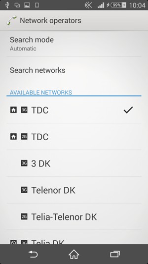 Select a network operator from the list