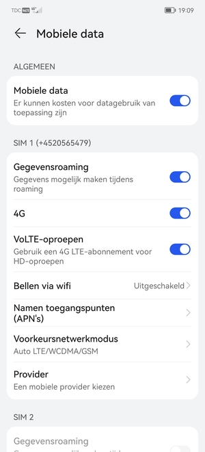 Schakel Gegevensroaming in of uit