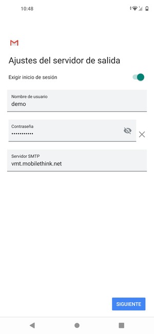 Introduzca la dirección de servidor saliente