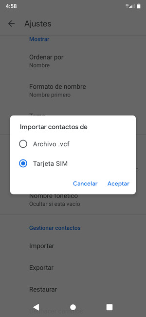Seleccione la tarjeta SIM y seleccione Aceptar