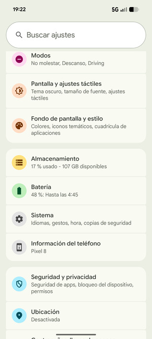 Vuelva al menú Ajustes y seleccione Batería