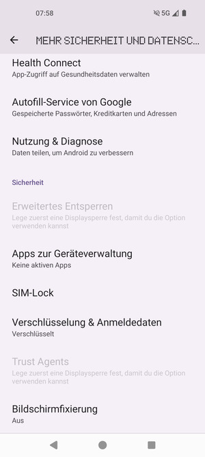 Scrollen Sie und wählen Sie  SIM-Lock