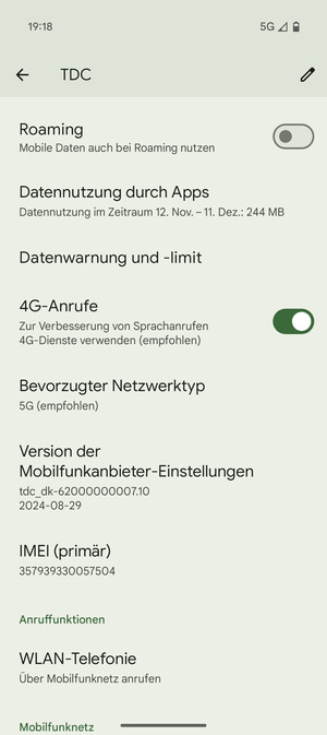 Scrollen Sie und wählen Sie Bevorzugter Netztyp