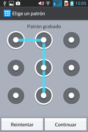Dibuje un patrón de desbloqueo y seleccione Continuar