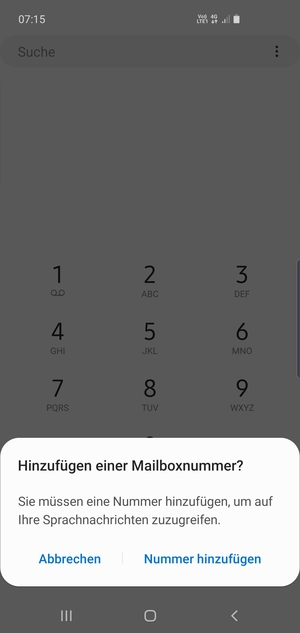 Falls Ihre Voicemail nicht eingerichtet ist, wählen Sie Nummer hinzufügen
