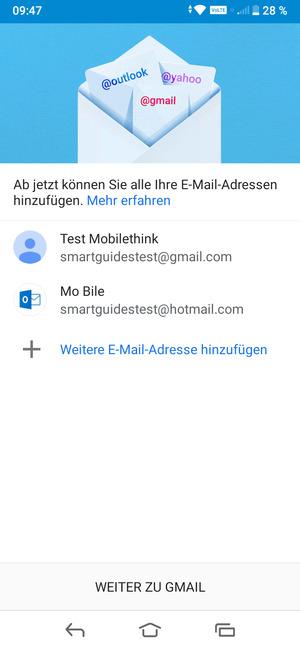 Wählen Sie WEITER ZU GMAIL