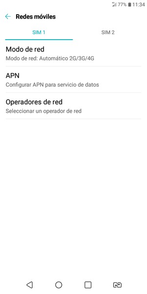 Seleccione SIM 1 o SIM 2 y seleccione Operadores de red