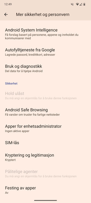 Bla til og velg SIM-lås