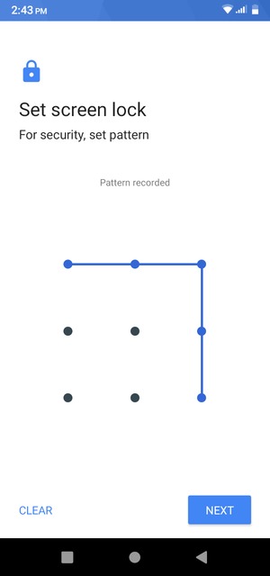 Draw an unlock pattern and select NEXT