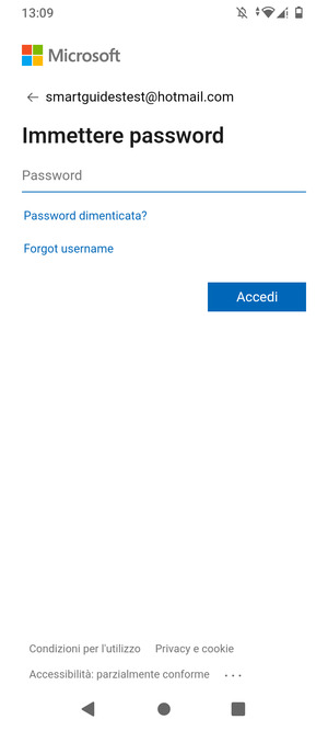 Inserisci la tua password di Hotmail e seleziona Accedi