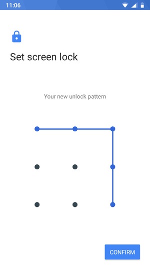 Draw the unlock pattern again and select CONFIRM