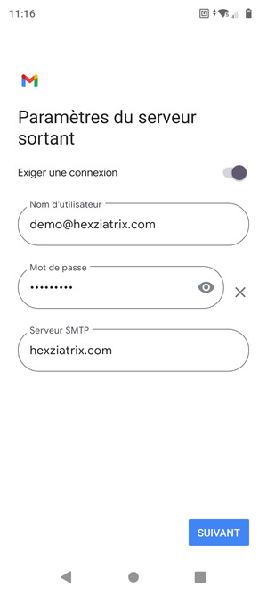 Entrez l'adresse du serveur Sortant et sélectionnez SUIVANT