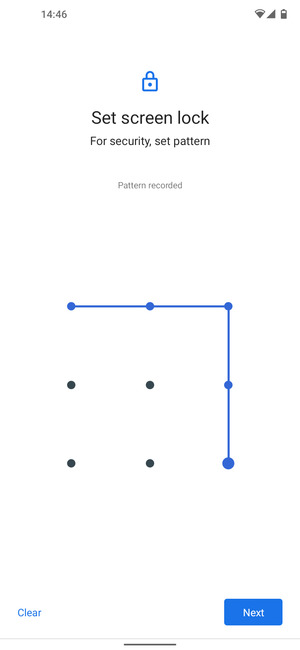 Draw an unlock pattern and select Next