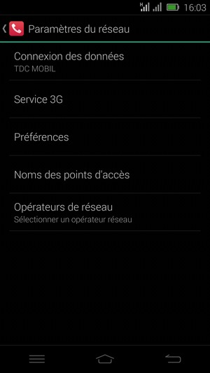Sélectionnez Service 3G
