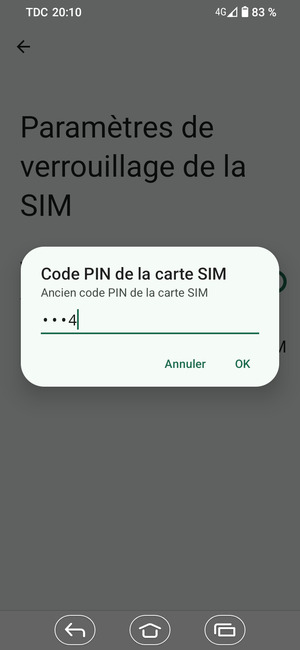 Saisissez votre Ancien code PIN de la carte SIM et sélectionnez OK