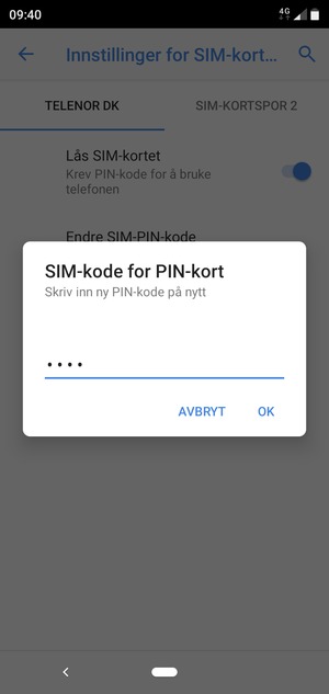 Bekreft din nye PIN-kode for SIM-kort og velg OK