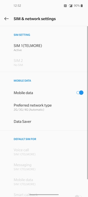 Select SIM 1 or SIM 2