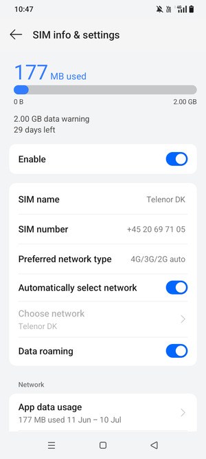 Turn Data roaming on or off
