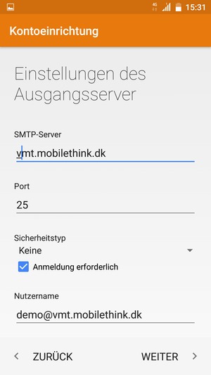 Geben Sie die Server-Adresse für ausgehende Post ein