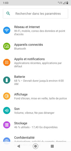 Sélectionnez Réseau et Internet