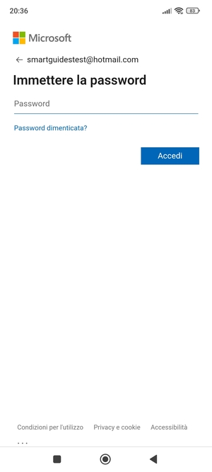 Inserisci la tua password di Hotmail e seleziona Accedi