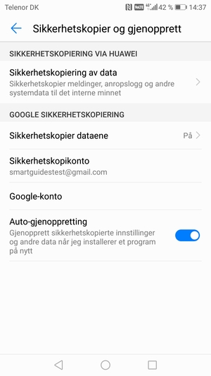 Velg Sikkerhetskopikonto