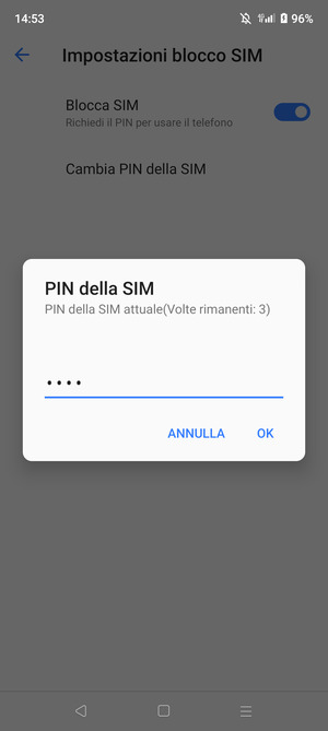 Inserisci PIN della SIM attuale e seleziona OK