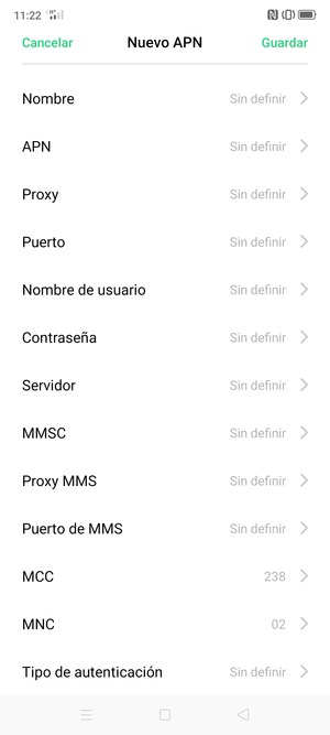 Introduzca la información de MMS