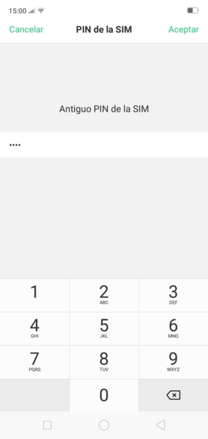 Introduzca su Antiguo PIN de SIM y seleccione Aceptar